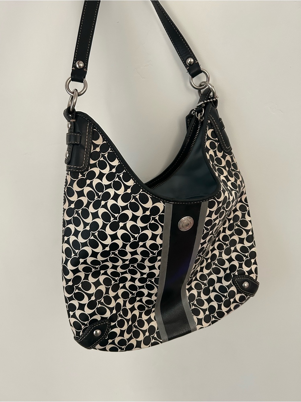 Coach Women's Black & White Signature-Pattern Shoulder Bag
